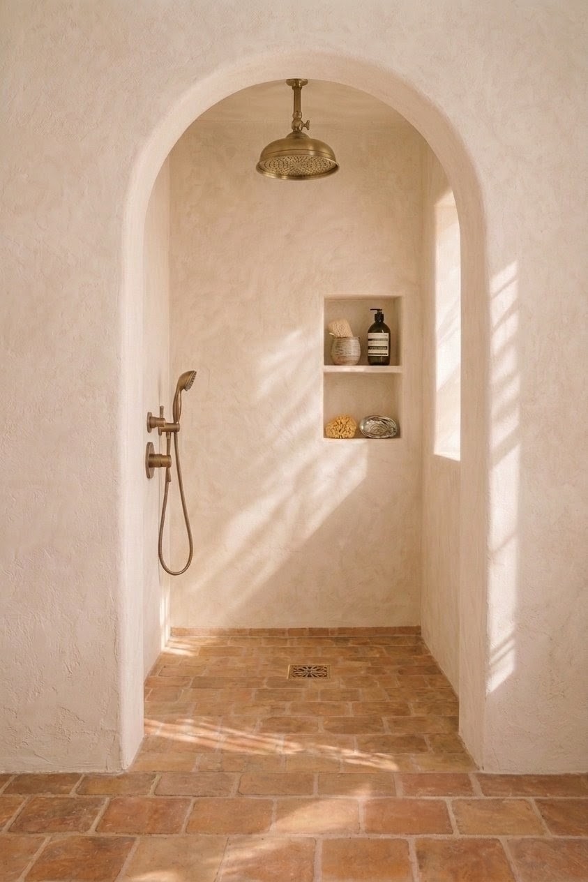 Bajo el arco: baño con mineral y piedra